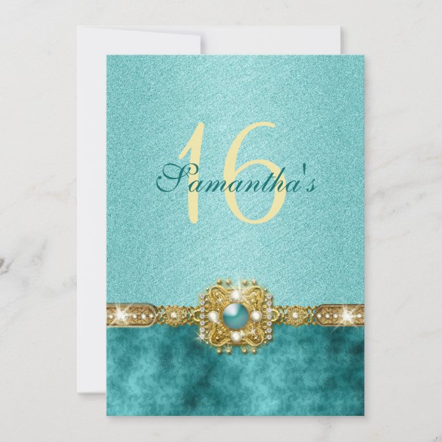 Invitation " sweet sixteen " sarcelle or 16e anniversaire (Devant)