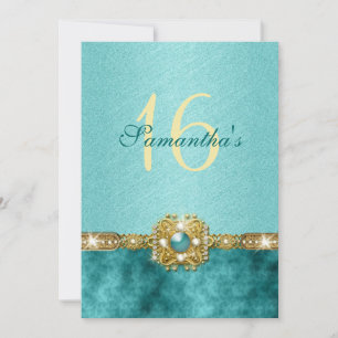Invitation " sweet sixteen " sarcelle or 16e anniversaire