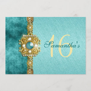 Invitation " sweet sixteen " sarcelle or 16ème anniversaire
