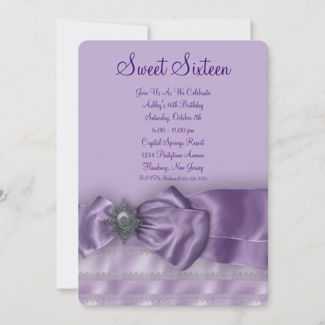 Invitation Sweet sixteen satin violet fête d'anniversaire (Devant)