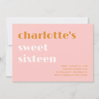 Invitation Sweet sixteen saumon simple typographique gras