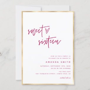 Invitation Sweet sixteen Script moderne Faux Gold Foil Rose d