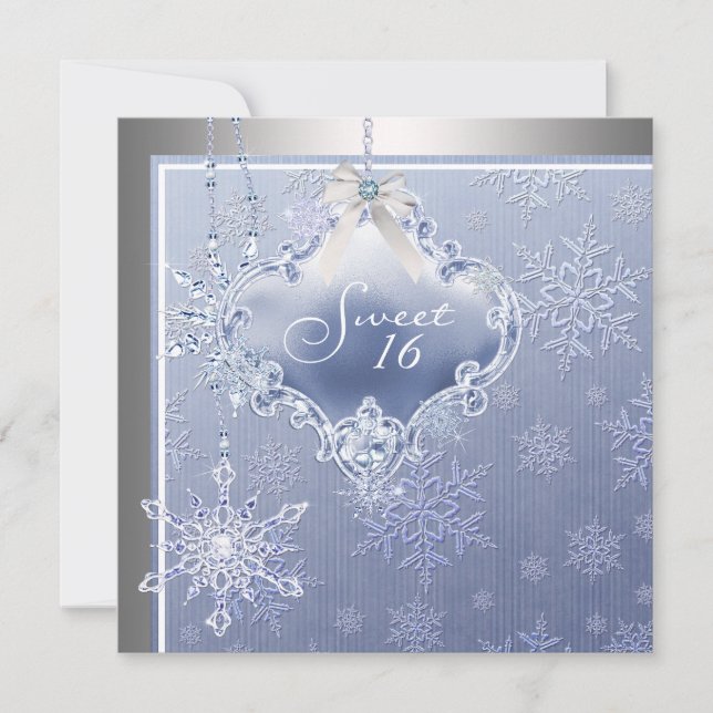 Invitation Sweet sixteen Silver Blue Snowflake (Devant)