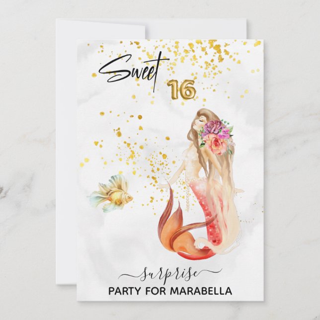 Invitation *~* SWEET SIXTEEN Sirène Florale 16 Anniversaire (Devant)