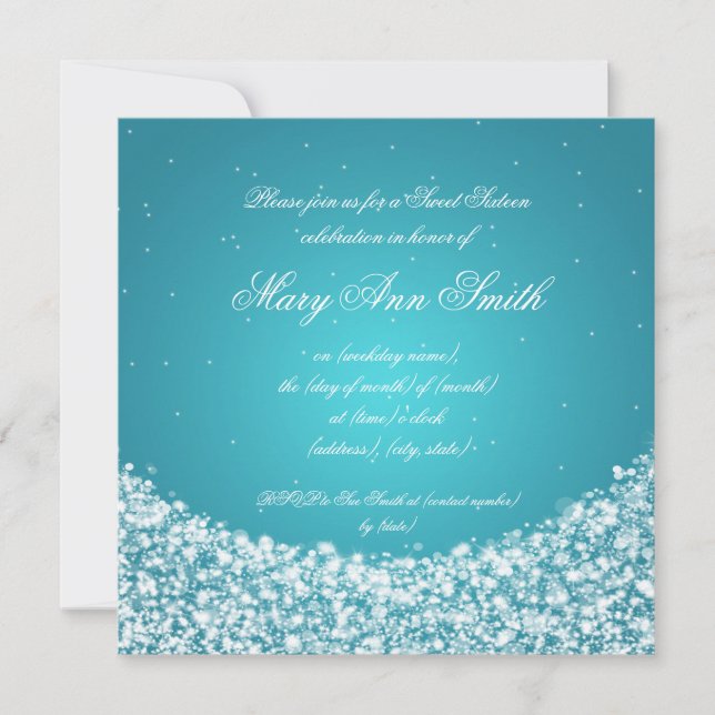 Invitation Sweet sixteen Star Sparkle Turquoise (Devant)