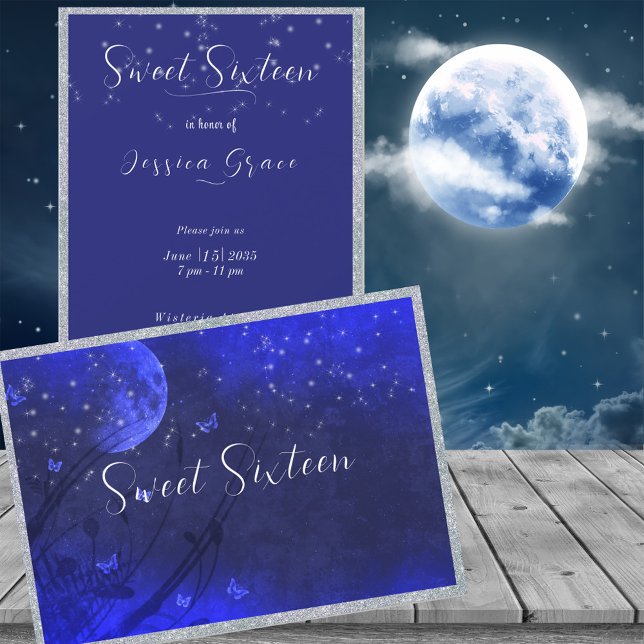 Invitation Sweet sixteen, Stars Lune Enchantée Soirée Violet (Créateur téléchargé)