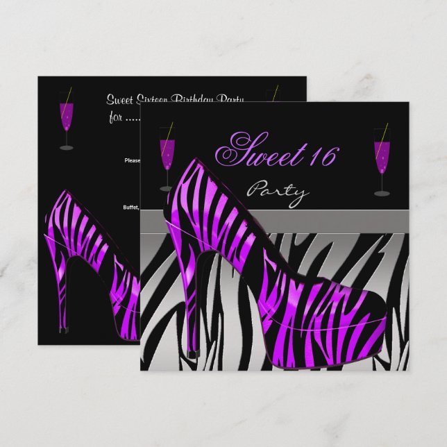Invitation Sweet sixteen sucré 16 Chaussures de fête pourpre  (Devant / Derrière)