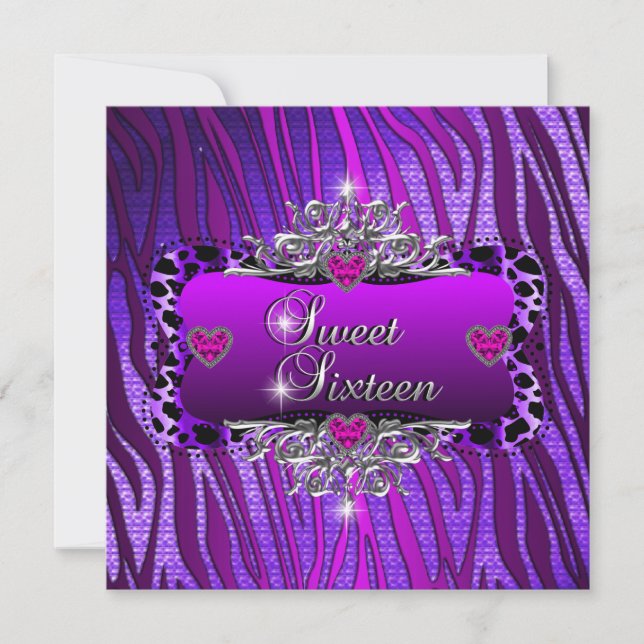 Invitation Sweet sixteen Sweet 16 Anniversaire fête violet ro (Devant)