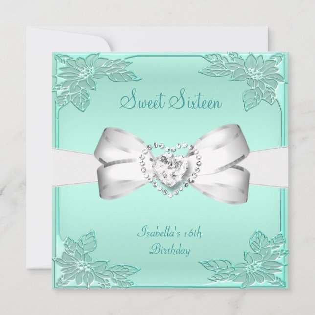 Invitation Sweet sixteen Sweet 16 Anniversaire Mint Green (Devant)