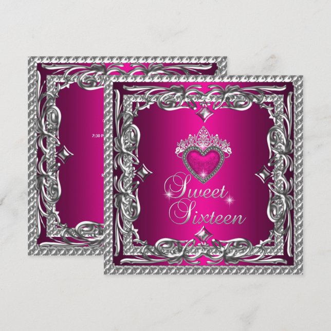 Invitation Sweet sixteen Sweet 16 Parties scintillant Rose Si (Devant / Derrière)