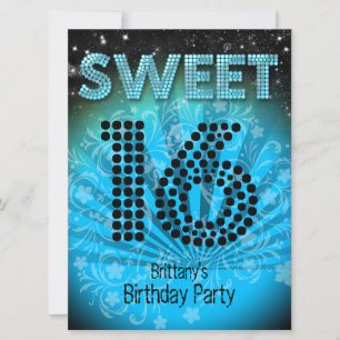 Invitation Sweet sixteen Sweet 16 Party Bleu Turquoise Noir