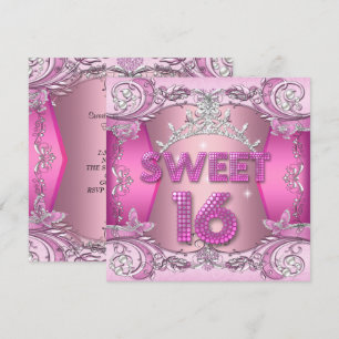 Invitation Sweet sixteen Sweet 16 Pink Silver Tiara