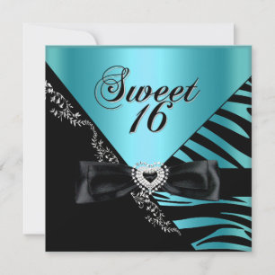 Invitation Sweet sixteen Sweet 16 Zebra Blue Black