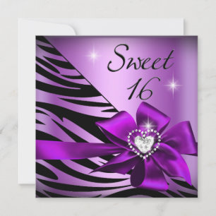 Invitation Sweet sixteen Sweet 16 Zebra Purple Black