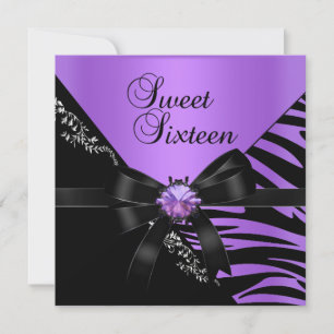 Invitation Sweet sixteen Sweet 16 Zebra Purple Black Jewel