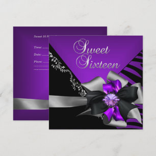Invitation Sweet sixteen Sweet 16 Zebra Purple Black Silver