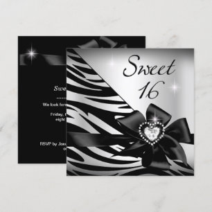 Invitation Sweet sixteen Sweet 16 Zebra Silver Black