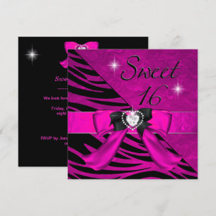 Invitation Sweet Sixteen Sweet 16 Zèbre Rose Noir