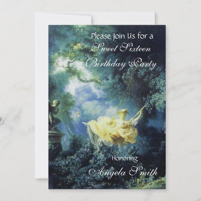 Invitation SWEET SIXTEEN SWING PARTY Champagne bleu jaune (Devant)
