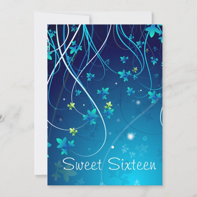 Invitation Sweet sixteen turquoise Blue Swirls (Devant)
