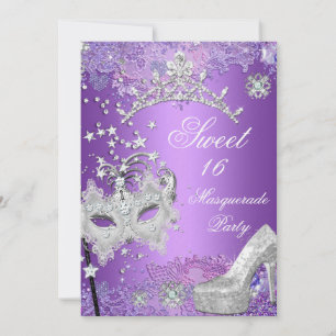 Invitation Sweet sixteen violet 16 Masquerade Party Tiara