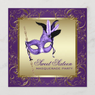 Invitation Sweet sixteen violet et or masquerade