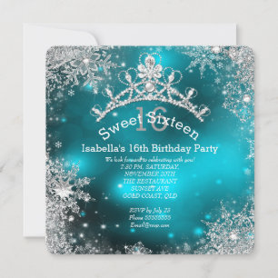 Invitation Sweet sixteen Winter Wonderland Silver Turquoise