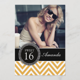 INVITATION SWEET SIXTEEN YELLOW ZIG ZAG CHEVRON MOTIF