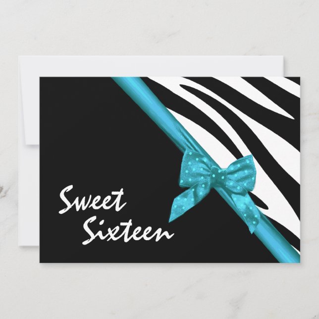 Invitation Sweet sixteen Zebra et Ribbon (Devant)