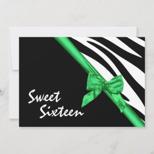 Invitation Sweet sixteen Zebra et Ribbon Green