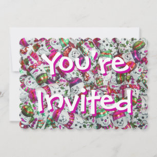 Invitation Sweet Snowmen rose Vous êtes invité rose retour