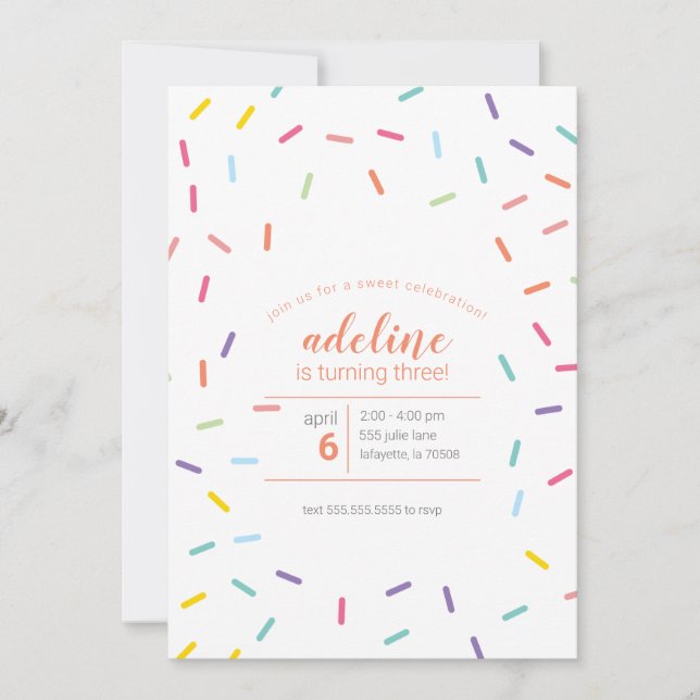 Invitation Sweet Sprinkles fête d'anniversaire (Devant)