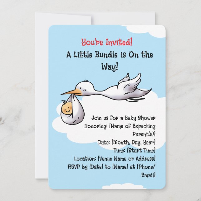 Invitation Sweet Stork Baby shower d'arrivée bébé (Devant)