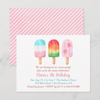 Invitation Sweet Summer Girls Anniversaire, Glace Cream Party