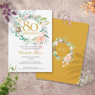 Invitation Sweet Summer Roses Garland Monogramme 80e annivers