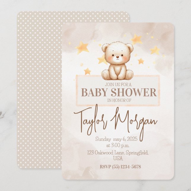 Invitation Sweet Teddy Bear Baby Shower (Devant / Derrière)