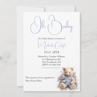 Invitation Sweet Teddy Bear Baby shower garçon