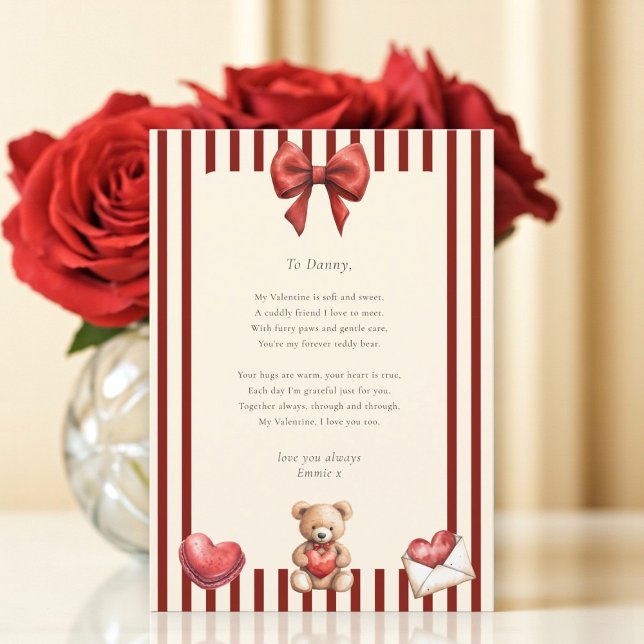 Invitation Sweet Teddy Bear Valentine Love Letter Poem card  (Créateur téléchargé)