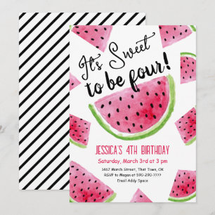 Invitation Sweet to Be Four Melon Anniversaire Fête Invitatio