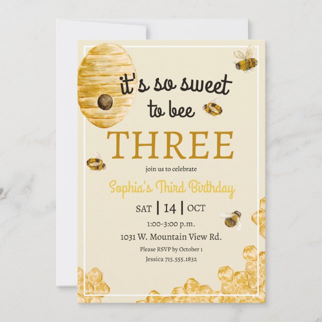 Invitation Sweet to Bee Three Honeycomb Bees Third Birthday (Devant)