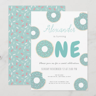 Invitation Sweet Turquoise Bleu Donut Garçon 1er anniversaire