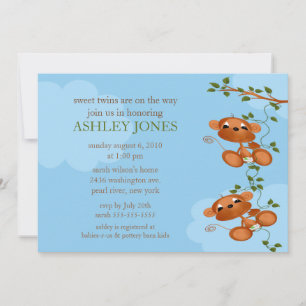 Invitation Sweet Twins Baby Monkey Baby shower