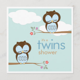 Invitation Sweet Twins Hoot Owts Baby shower garçons