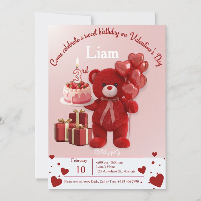 Invitation Sweet Valentine’s Birthday Invite – 3rd Birthday (Devant)