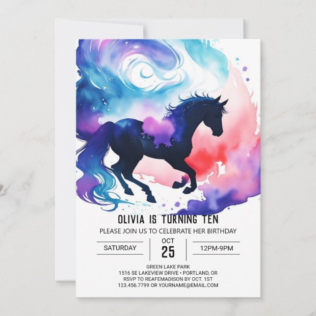 Invitation Sweet Watercolor Cheval pour enfants Anniversaire (Devant)