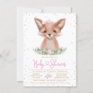 Invitation Sweet Watercolor Girl Fox Baby shower