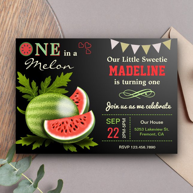 Invitation Sweet Watermelon Première fête d'anniversaire (Créateur téléchargé)
