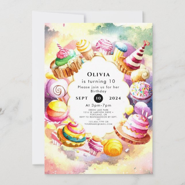 Invitation Sweet Whimsical Candyland Anniversaire (Devant)