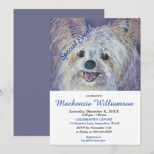 INVITATION SWEET WHITE YORKIE PUPPY SOUHAITE BONNE ANNIVERSAI