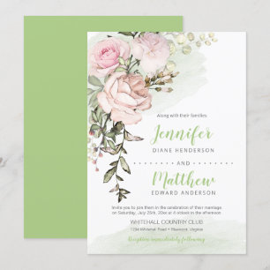 Invitation Sweetheart Blush Floral Drop sur Mariage vert